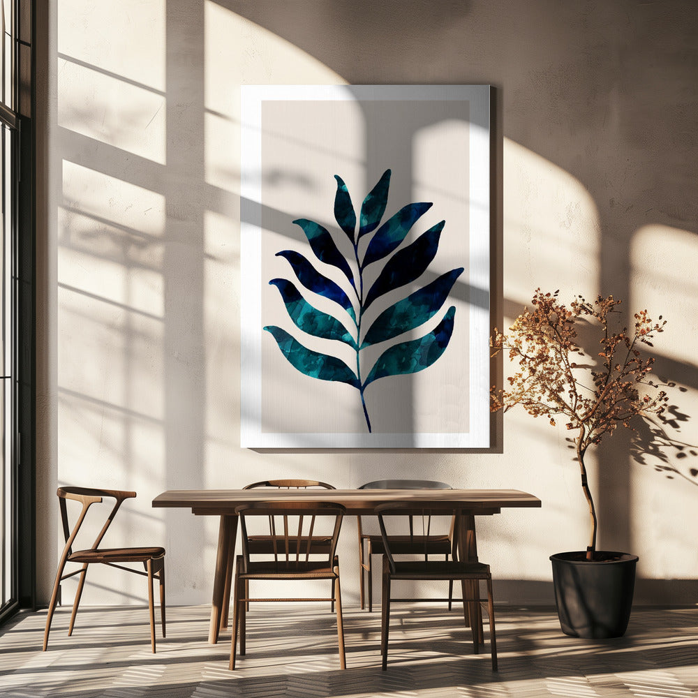 Botanisches Design mit dunkelblauem Aquarell | Leinwand