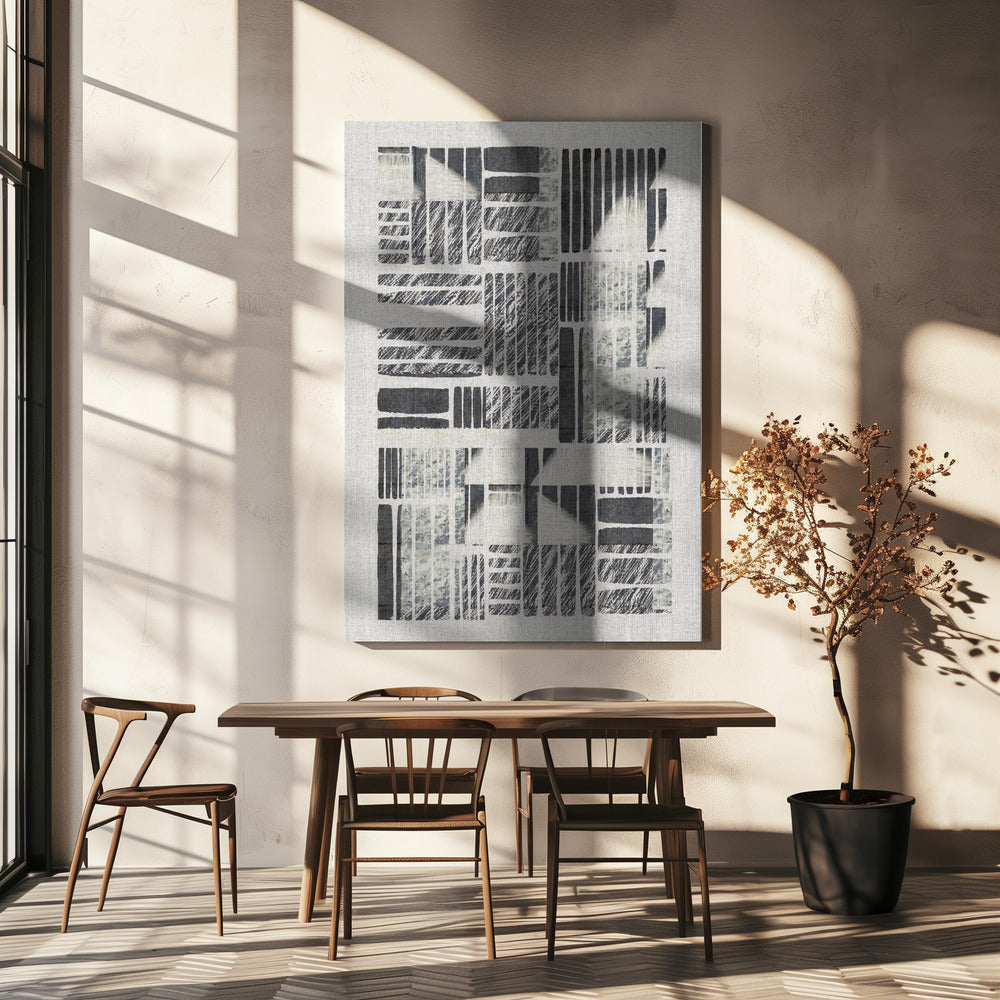 Geometrische Muster mit strukturierten monochromen Linien | Leinwand