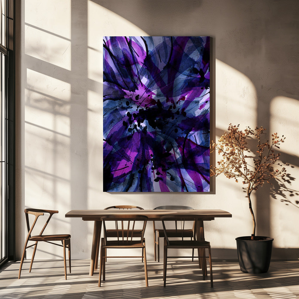 Dynamische lila und schwarze Pinselstriche | Leinwand