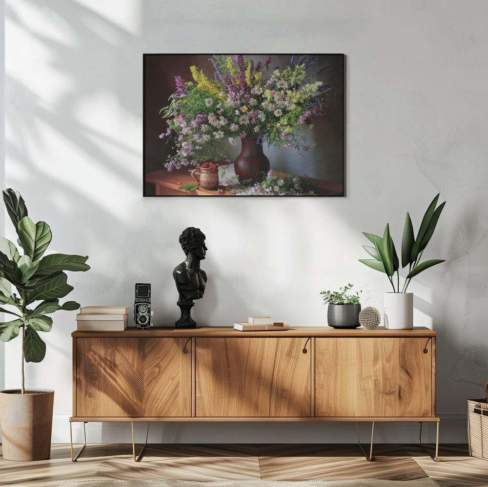 Stillleben mit Wildblumen und Beeren | Poster