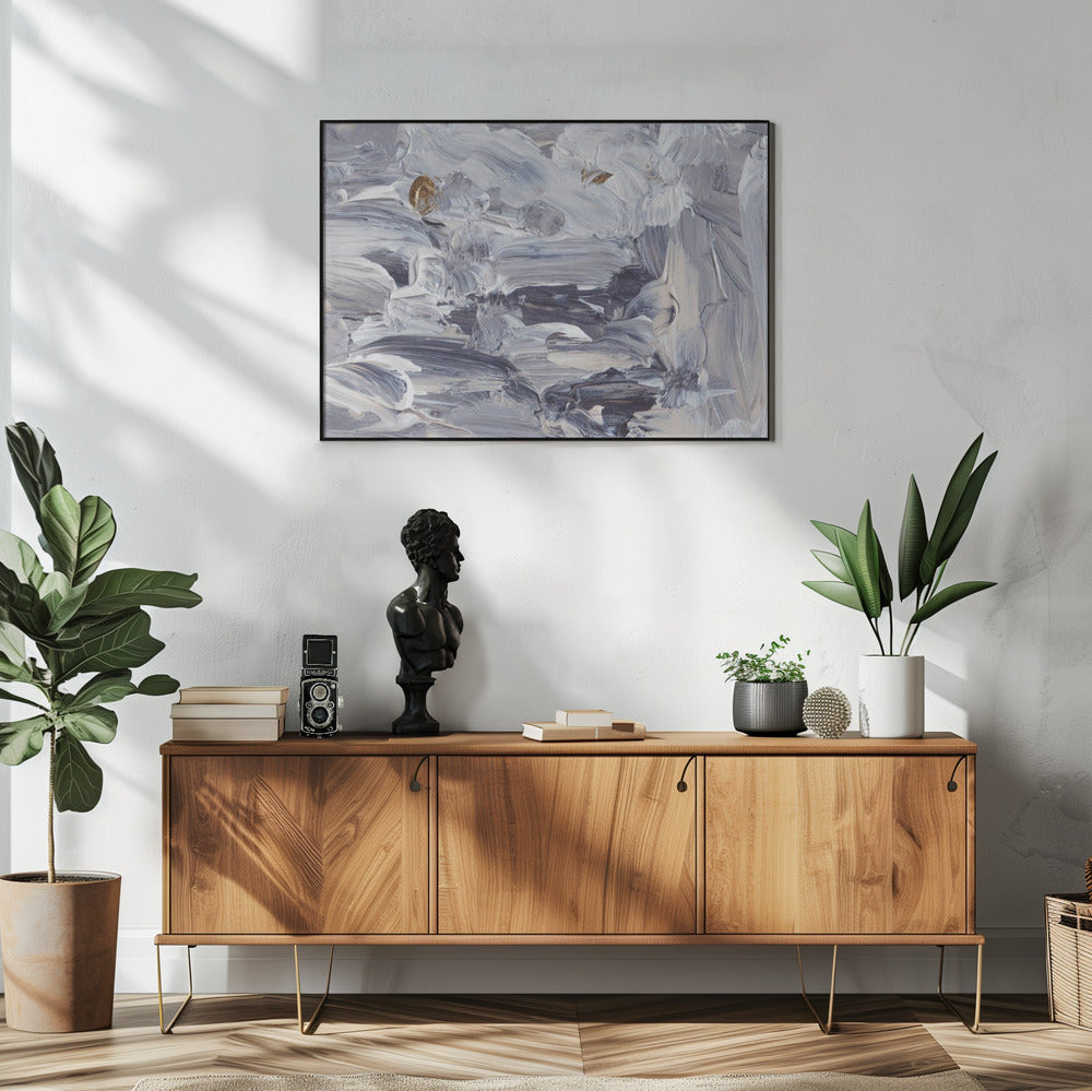 Dynamic Brushstrokes in Shades of Gray and White | Poster