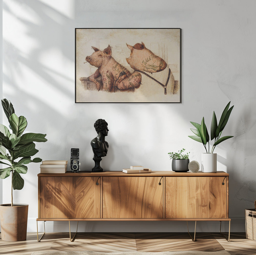 Tätowierte Schweine im Vintage-Stil | Poster