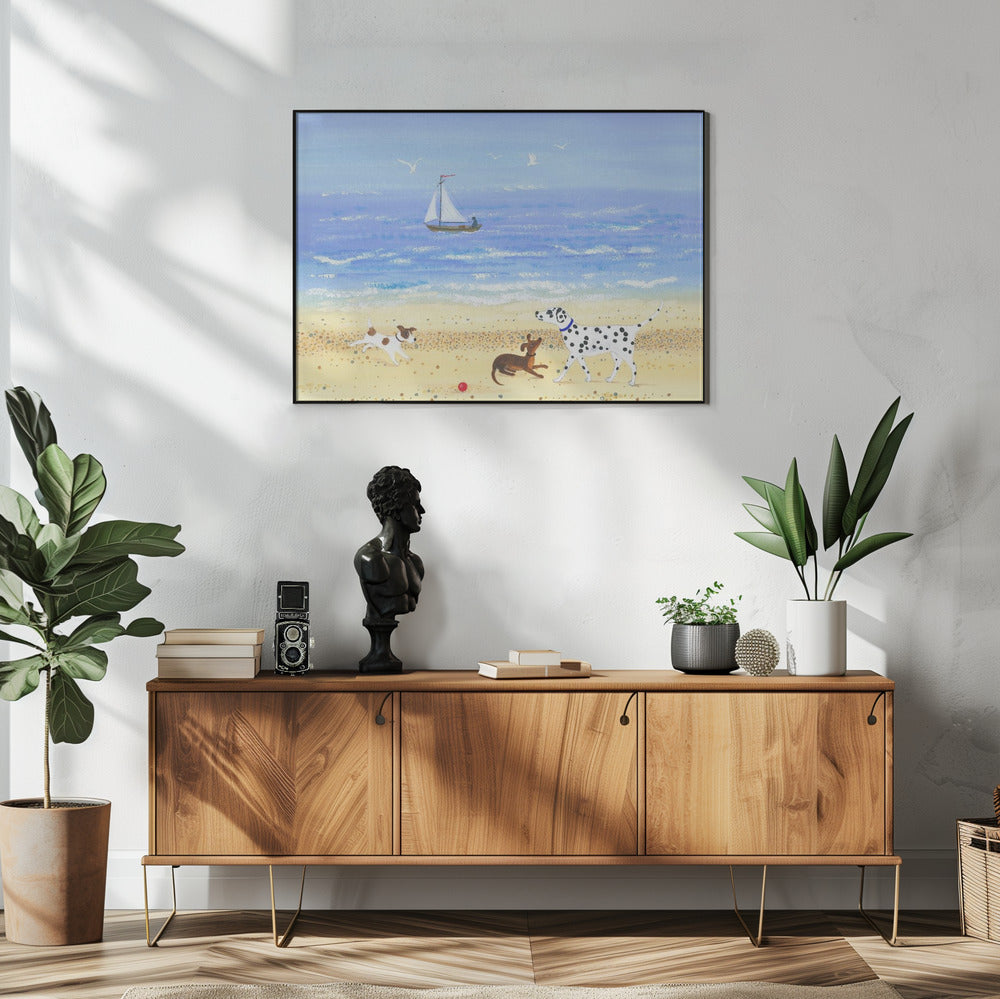 Hund spielt am Strand | Poster