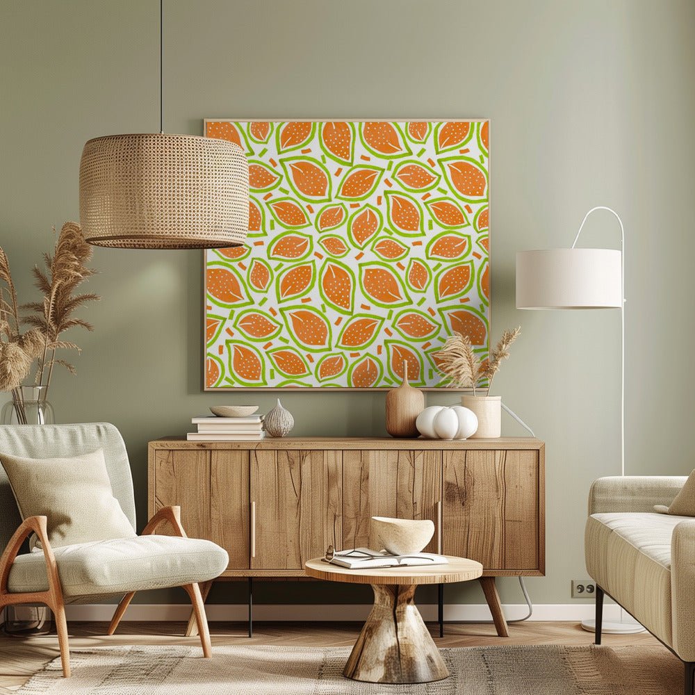 Melone Verstreute Blätter Polka Dot | Leinwand