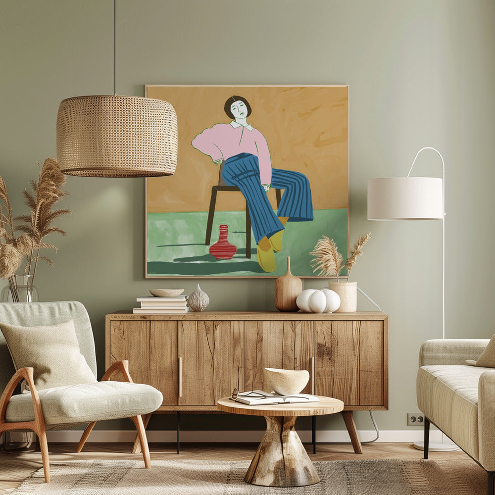 Sitzende Dame mit ihrer Vase | Leinwand