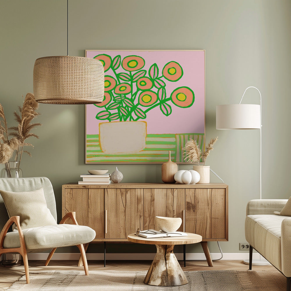 Blumentopf in Rosa | Leinwand