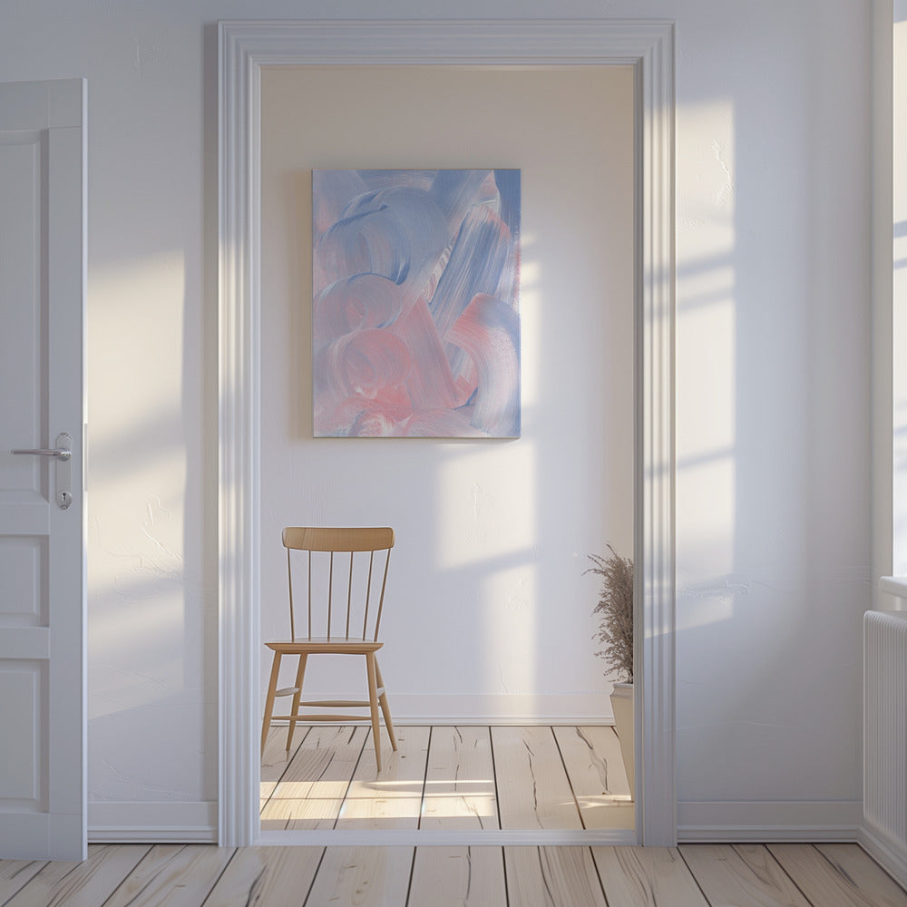 Pastellfarbene Pinselstriche in Blau- und Rosatönen | Leinwand
