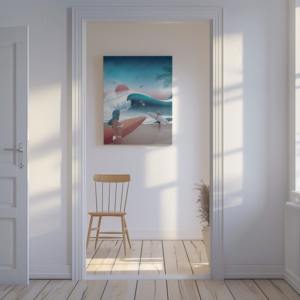 Sonnenuntergang Surfszene | Leinwand
