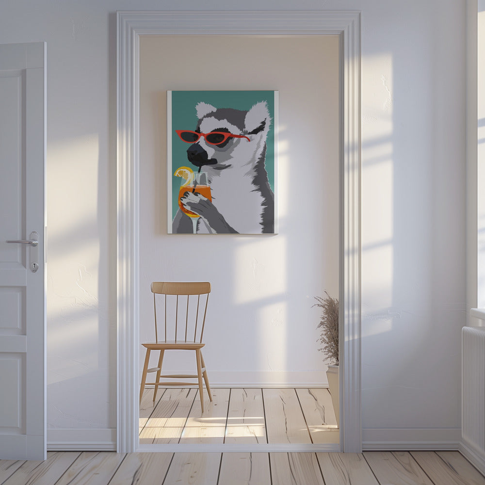 Jugdy Lemur mit Getränk | Leinwand