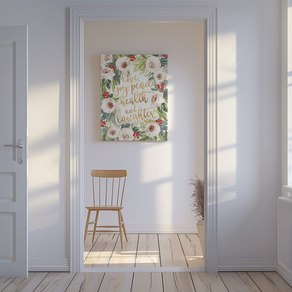 Weihnachtsgrüße mit Rosen und Beeren | Leinwand