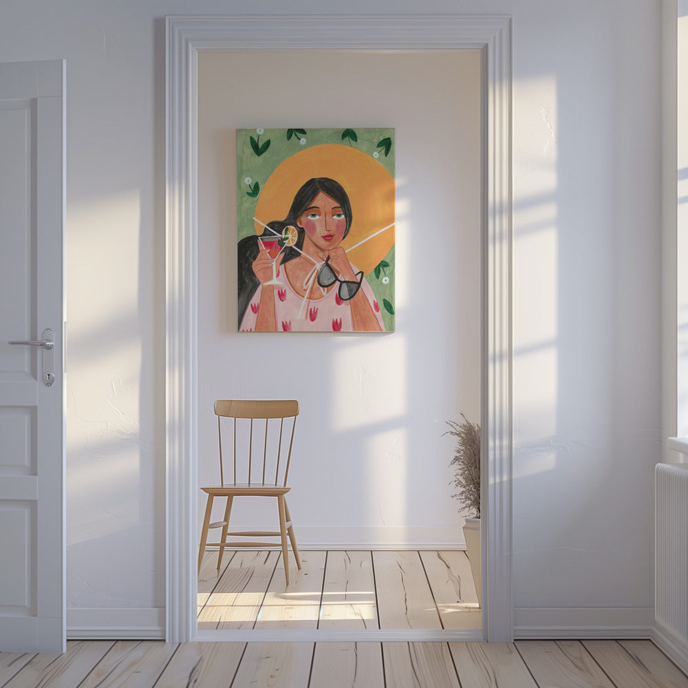 Abstrakte moderne Boho-Frau mit Cocktail | Leinwand