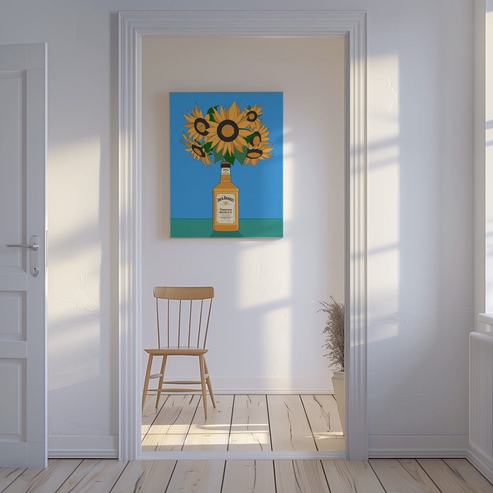 Sonnenblumen in Honig-Whiskey-Retro-Illustration | Leinwand