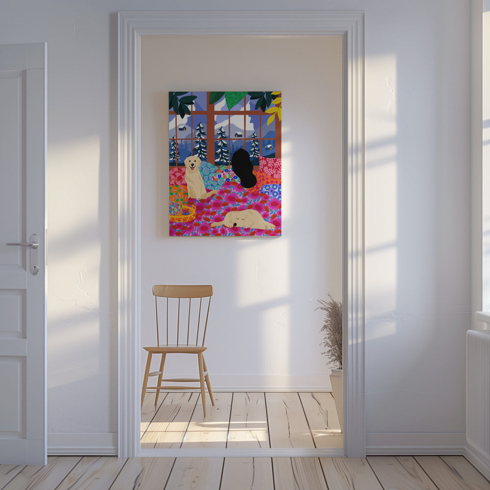 Im Bett mit Blick auf die Aussicht | Leinwand