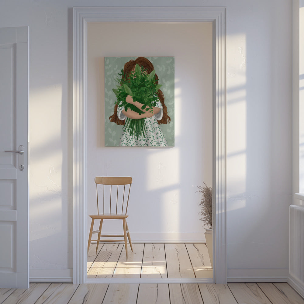 Mädchen mit Blumenstrauß | Leinwand