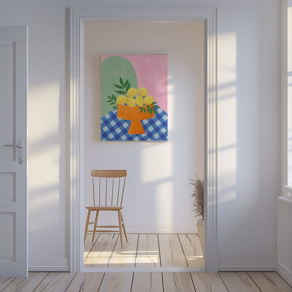 Yellow Lemons with Green Leaves | Canvas