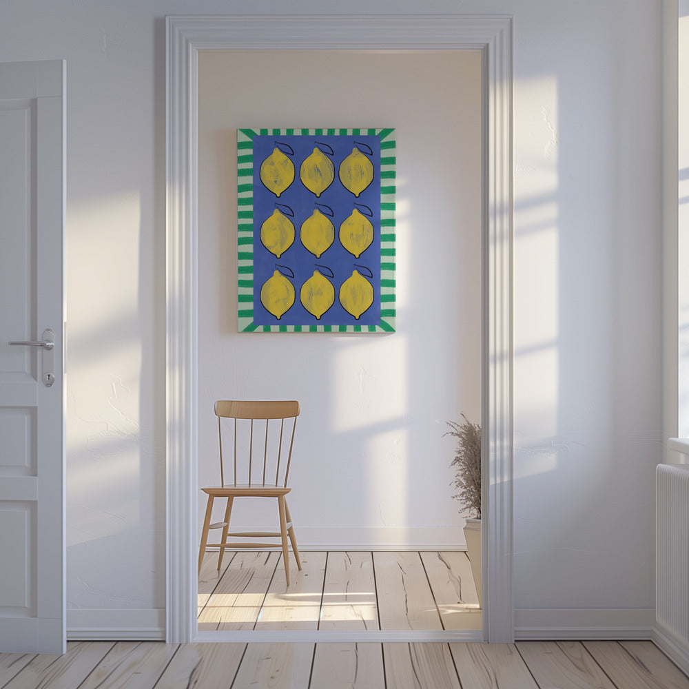 Vibrant Yellow Lemons on a Deep Blue | Canvas