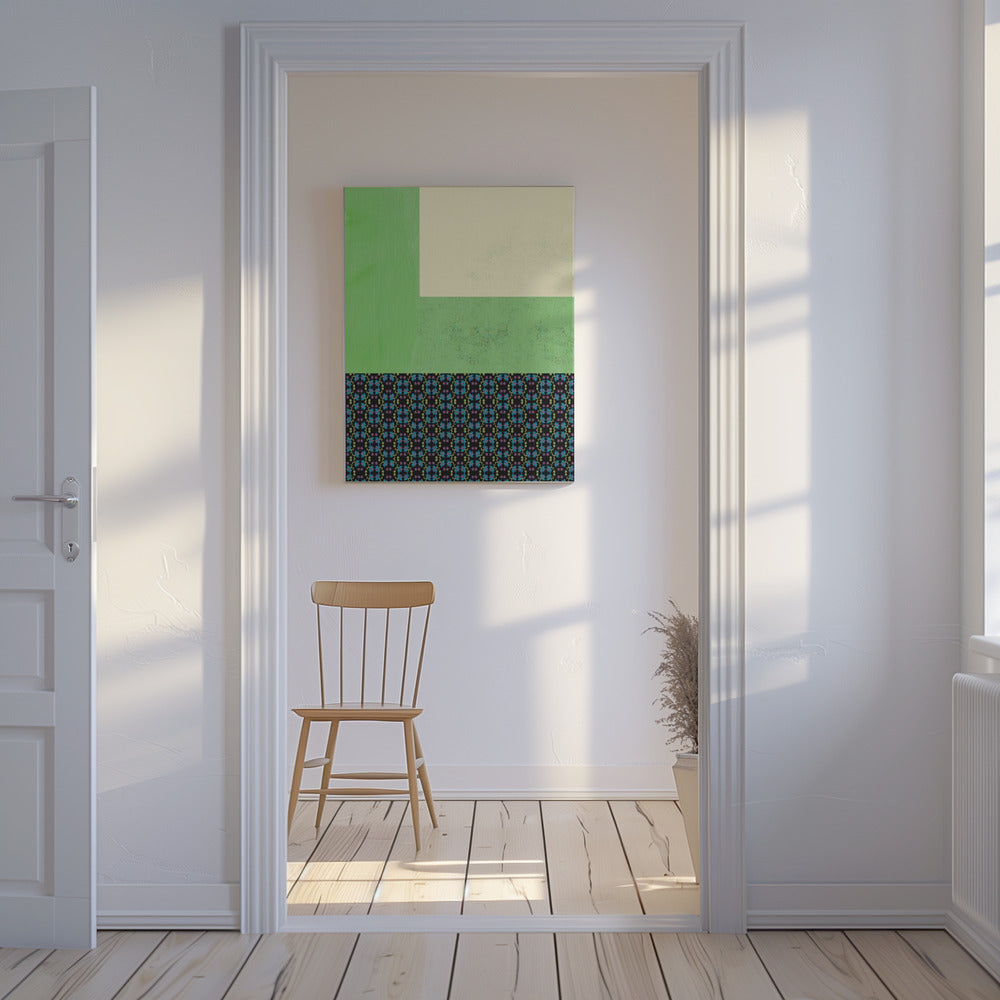 Pastellgrüne Collage mit Nyonya-Muster | Leinwand