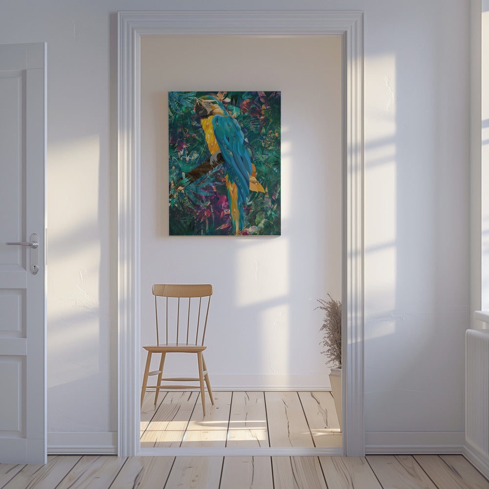 Tropischer Blumendschungel - Ara | Leinwand