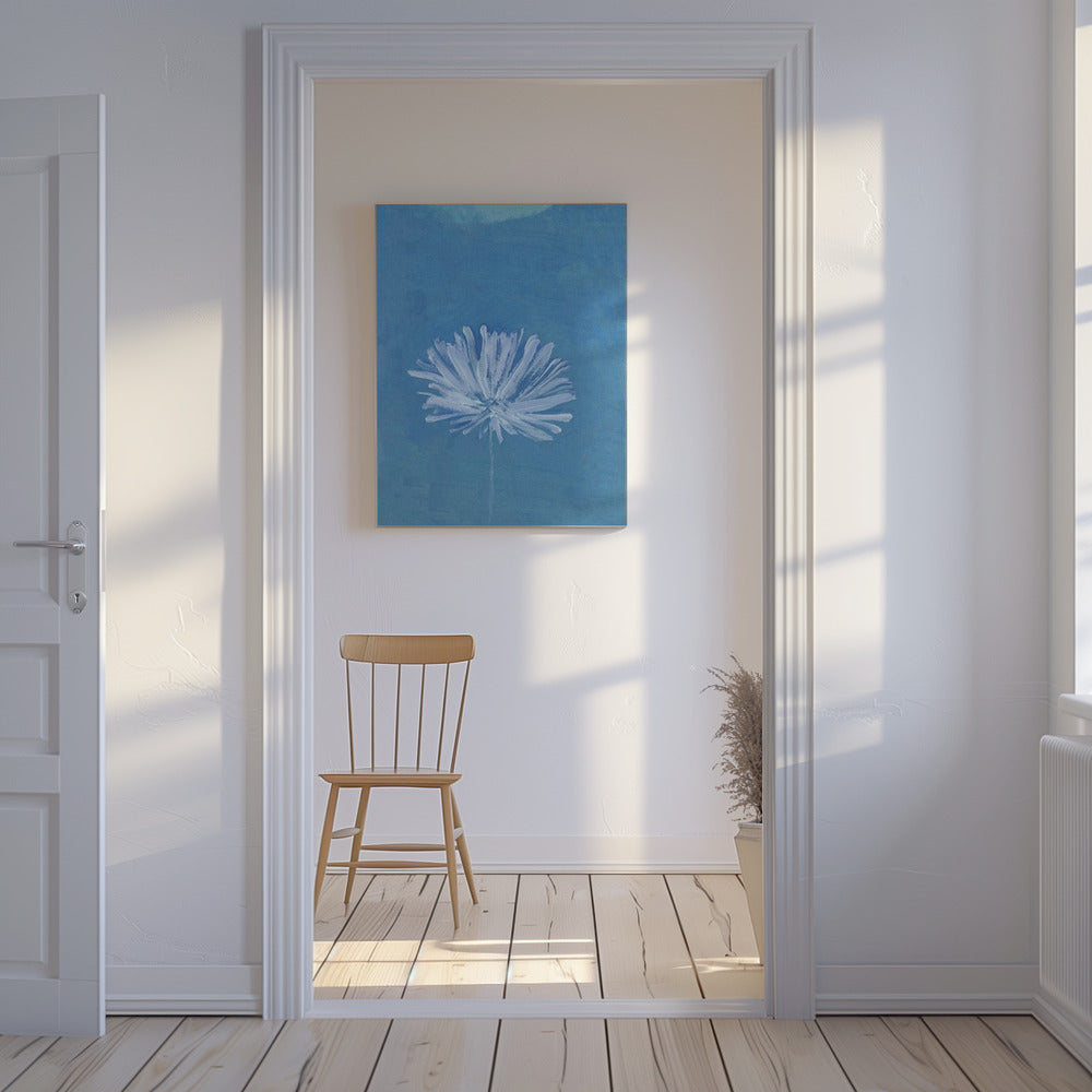 Weiße Blume auf blauem Hintergrund | Leinwand