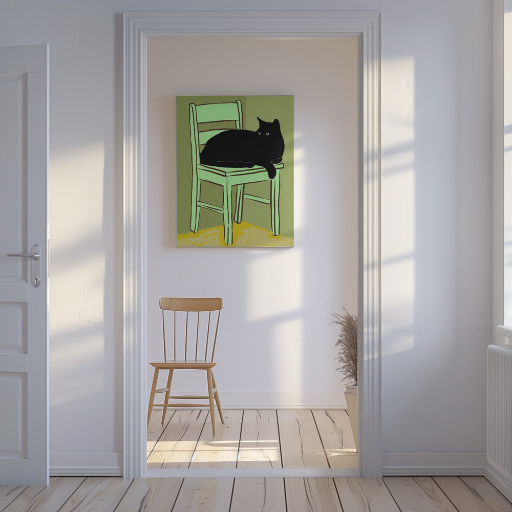 Schwarze Katze auf Stuhl | Leinwand