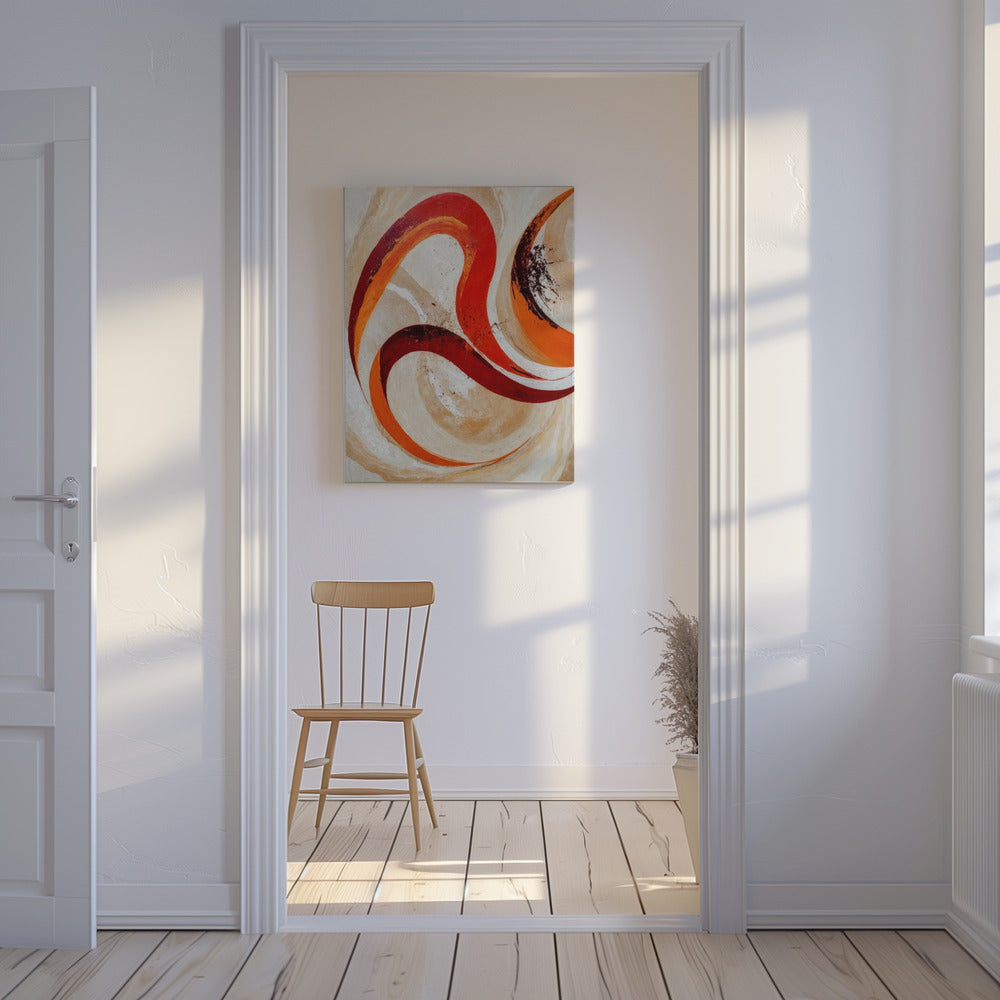 Rote und orange Wirbel auf neutralem Hintergrund | Leinwand