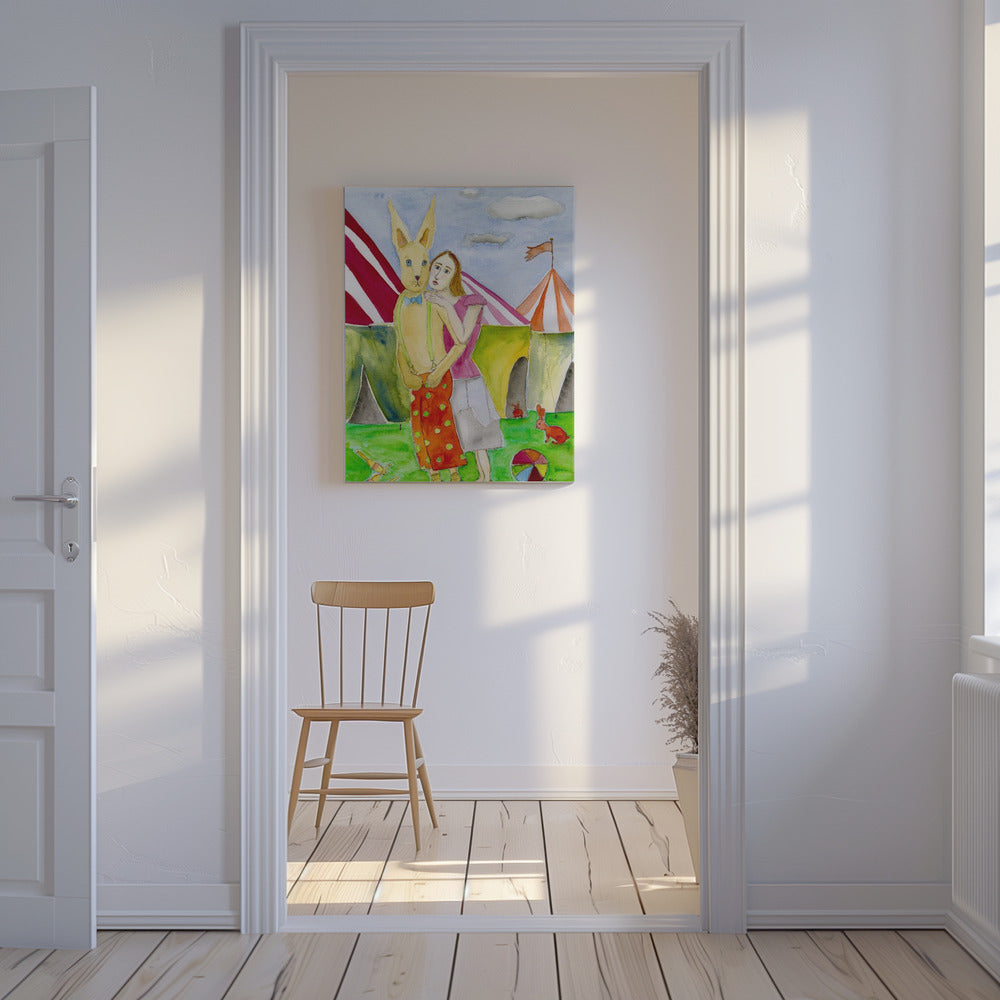 Zirkusartisten mit Kaninchen | Leinwand