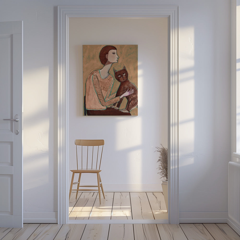 Frau mit Katze | Leinwand