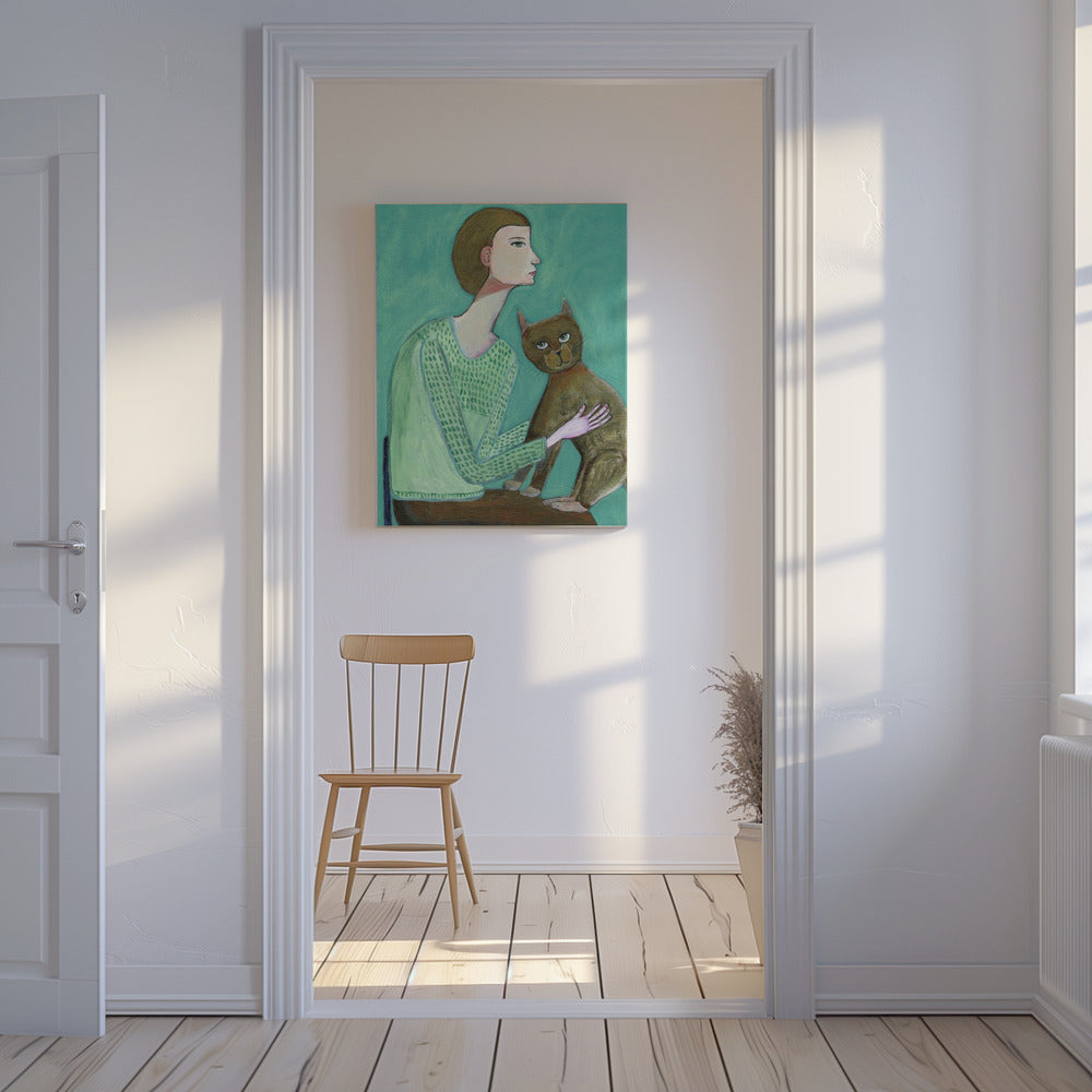 Frau mit Katze | Leinwand