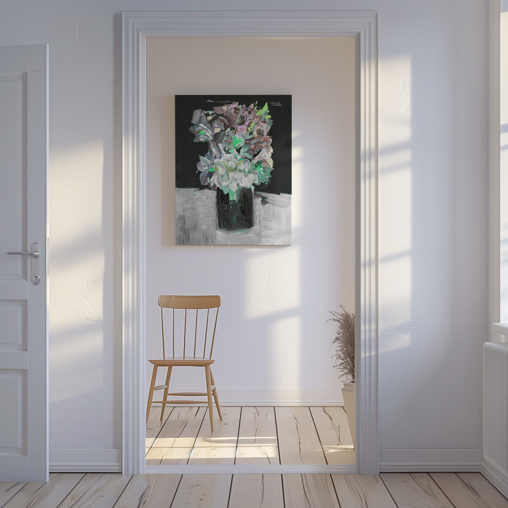 Bunte Blume mit Vase | Leinwand
