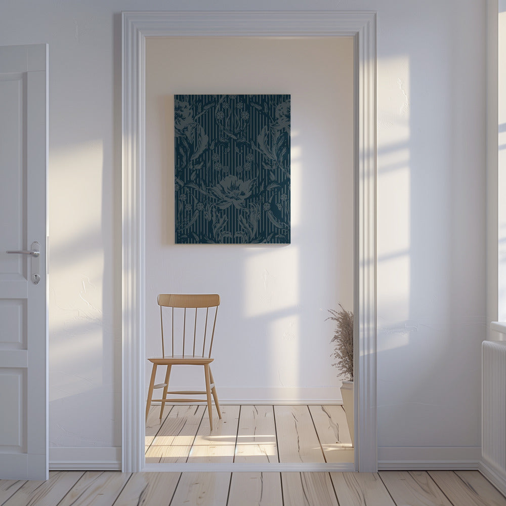 Floral Heritage Morris monochrome Streifen Mondscheinblau Muster | Leinwand