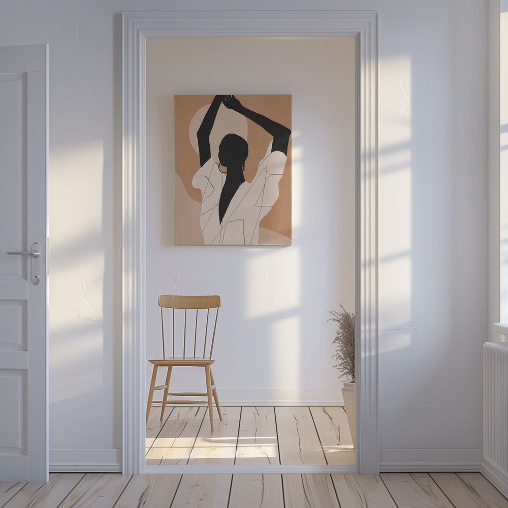 Minimalistische abstrakte Kunst Sonnenuntergang Mädchen | Leinwand