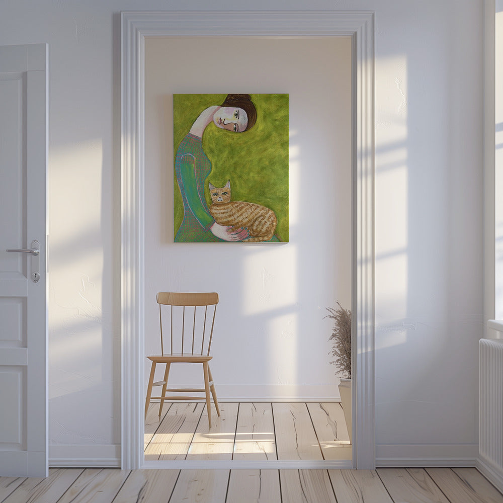 Bent Neck Lady with her so loved ginger cat. | Canvas
