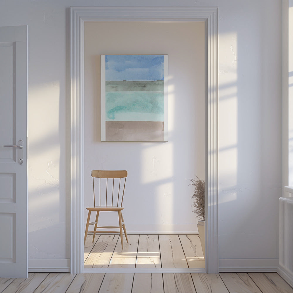 Abstrakte horizontale Bänder in Blau, Grün und Beige | Leinwand