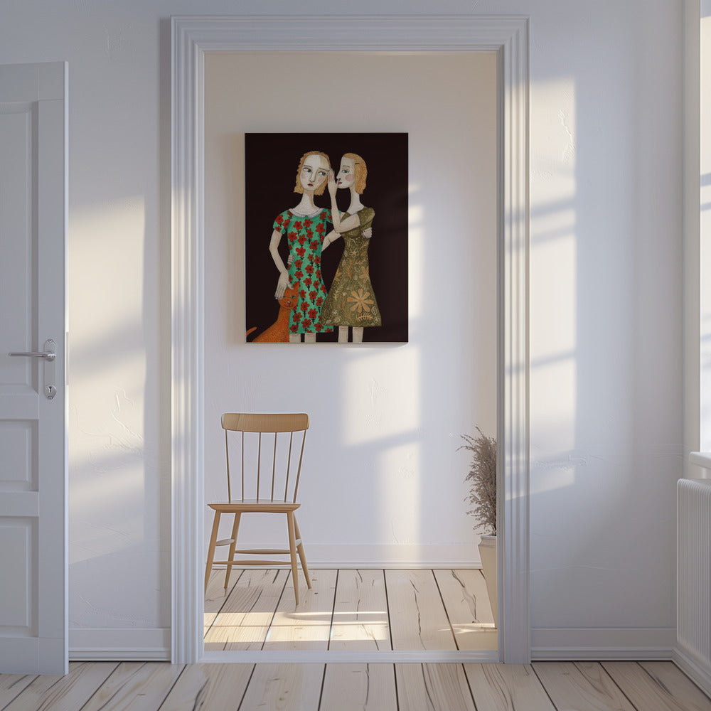 Beste Freunde mit ihrer roten Katze | Leinwand