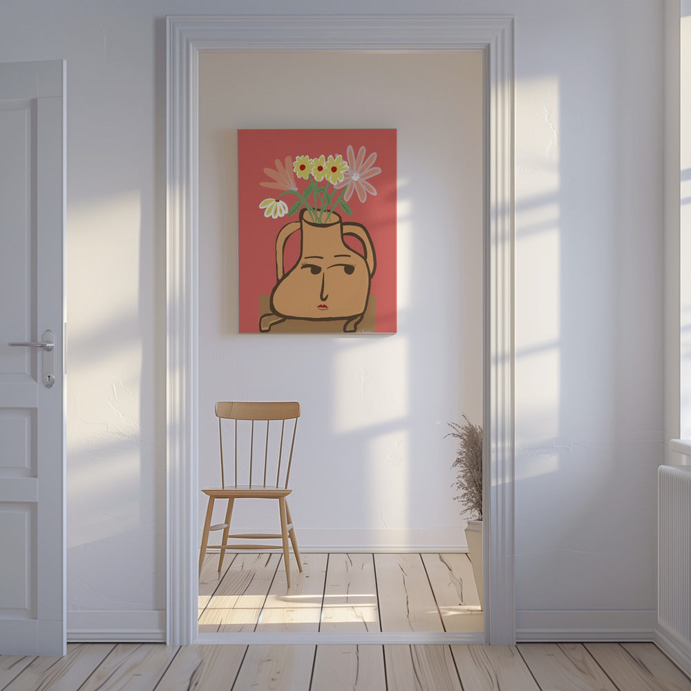 Dame in Vase mit Blumen | Leinwand