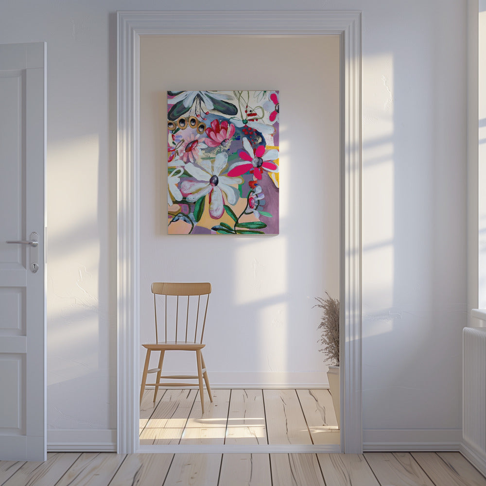 Lebendige Blumen mit kräftigen rosa und weißen Blütenblättern | Leinwand