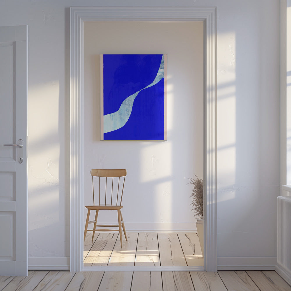 Blauer Hintergrund mit dynamischer weißer Kurve | Leinwand