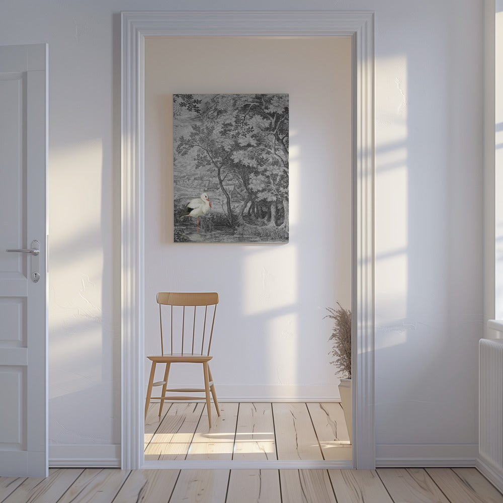 Vintage Landscape With Stork | Canvas