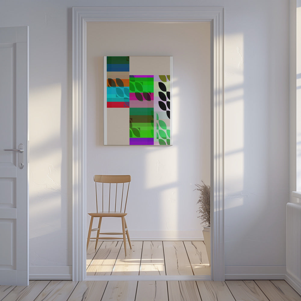 Lebendige geometrische Formen und Blattmuster | Leinwand