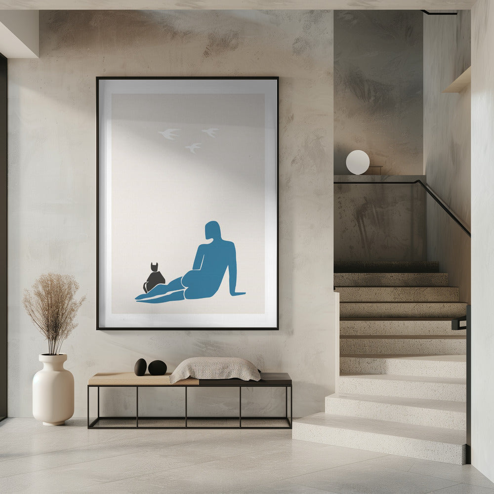 Frau und Katze | Poster