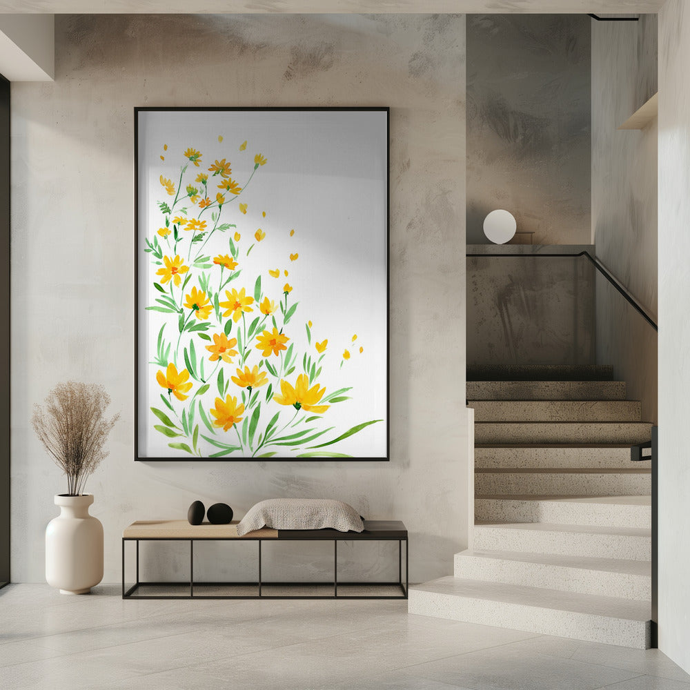 Gelbe Aquarell-Wildblumen | Poster