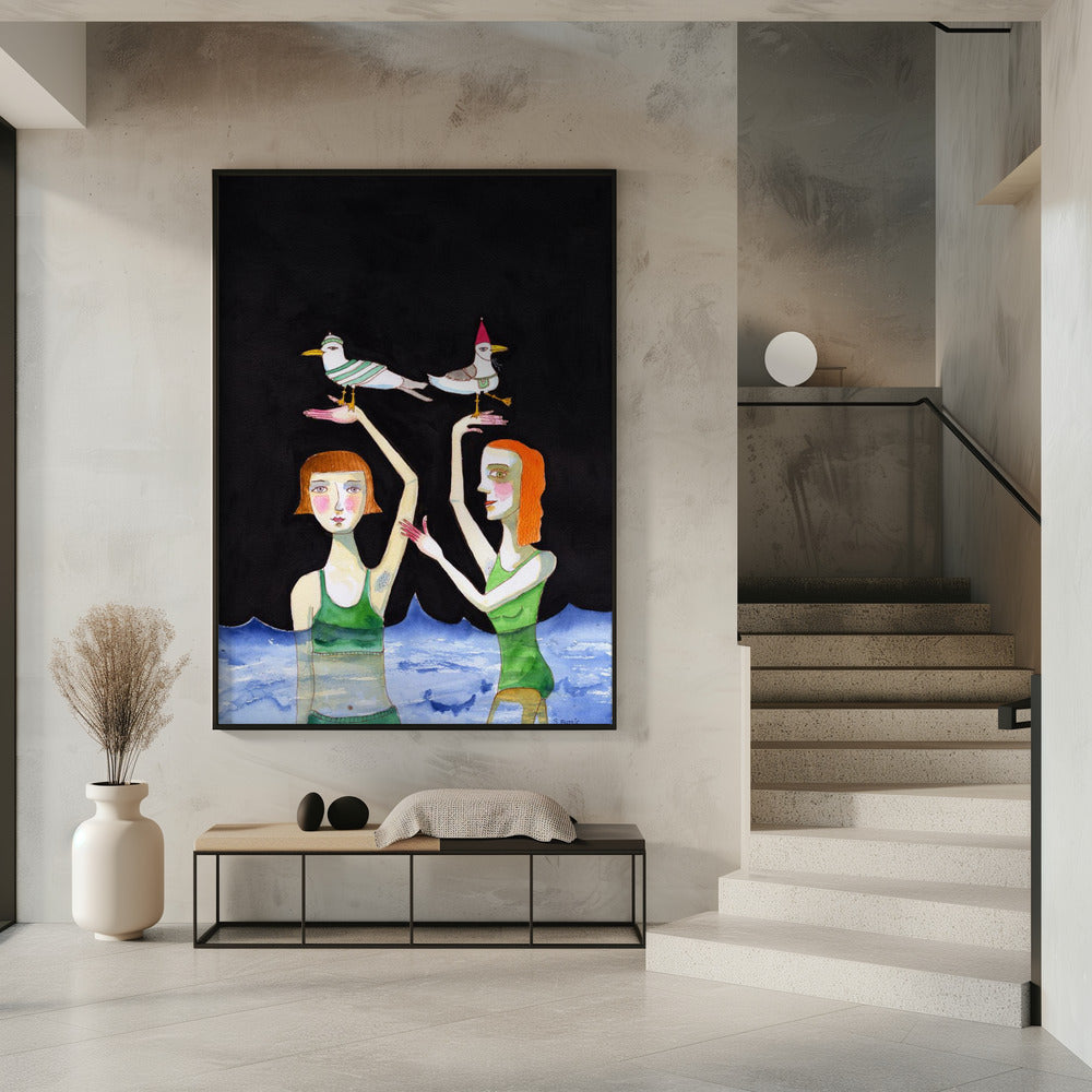 Beste Freunde schwimmen mit Vögeln | Poster