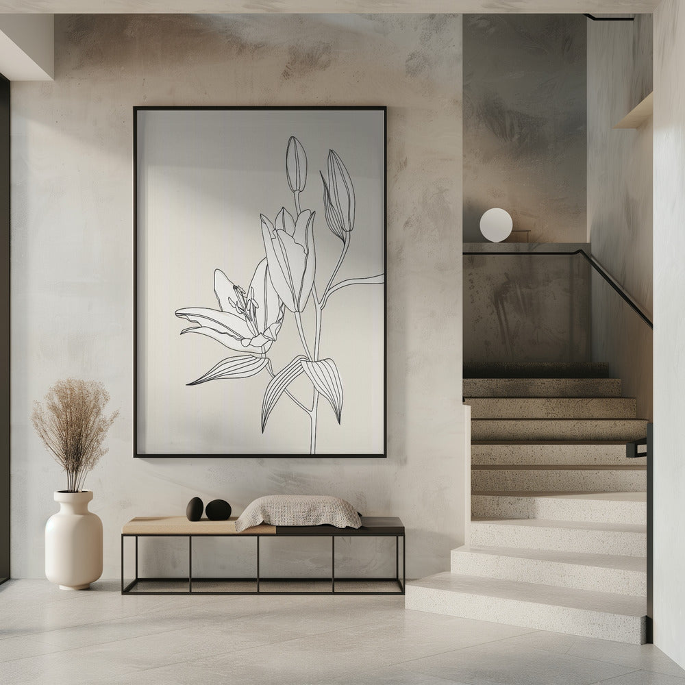 Line Art Lilien in Beige | Poster