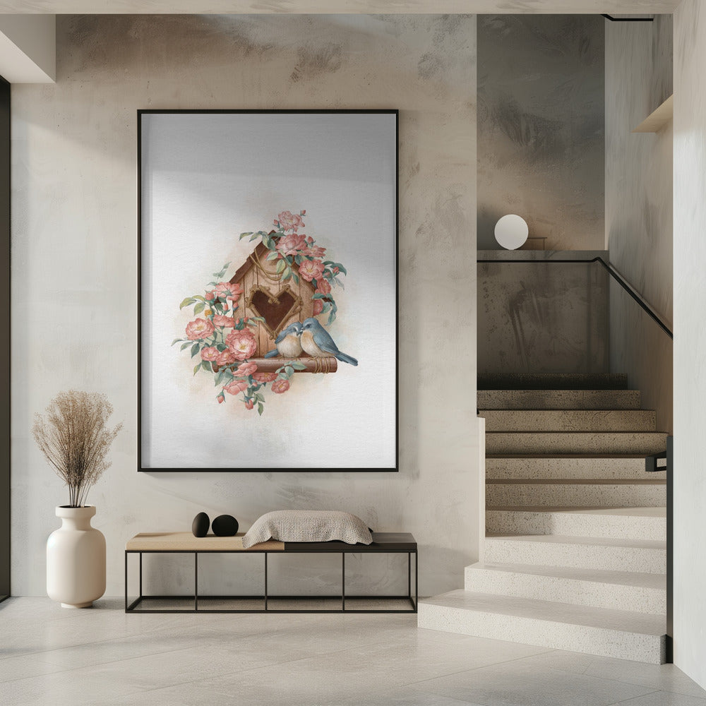 Vogelhaus und Rose | Poster