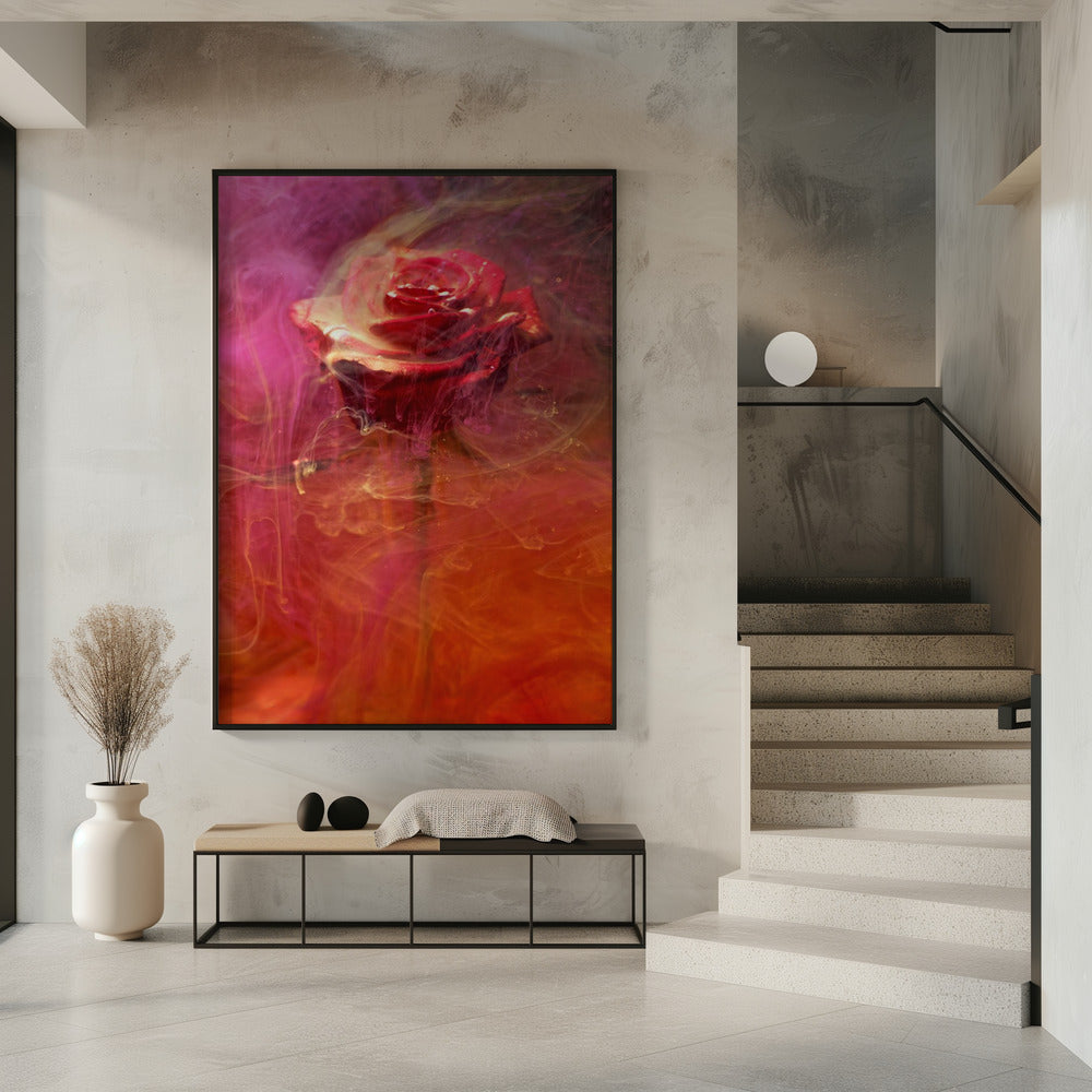 rote Rose und Tinte im Wasser | Poster