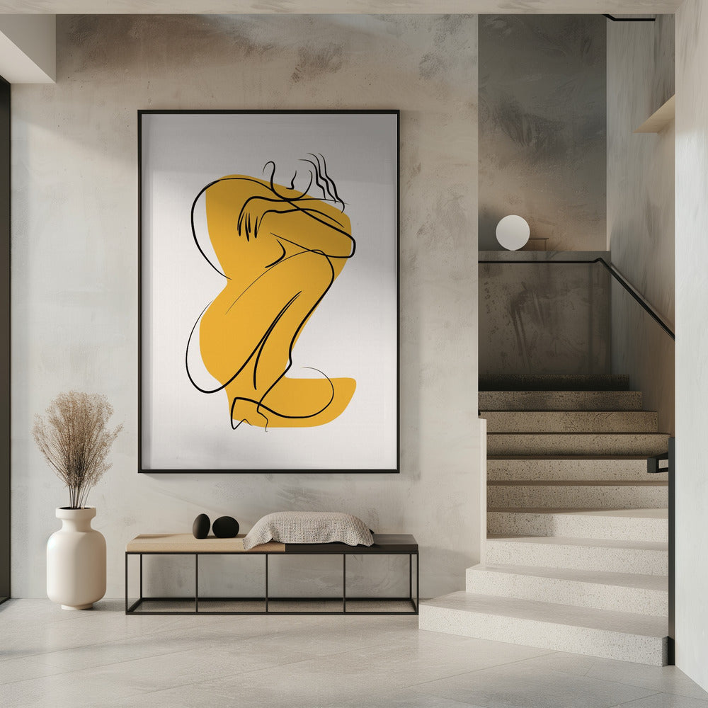 Self Hug Nude In Linear Abstract | Poster