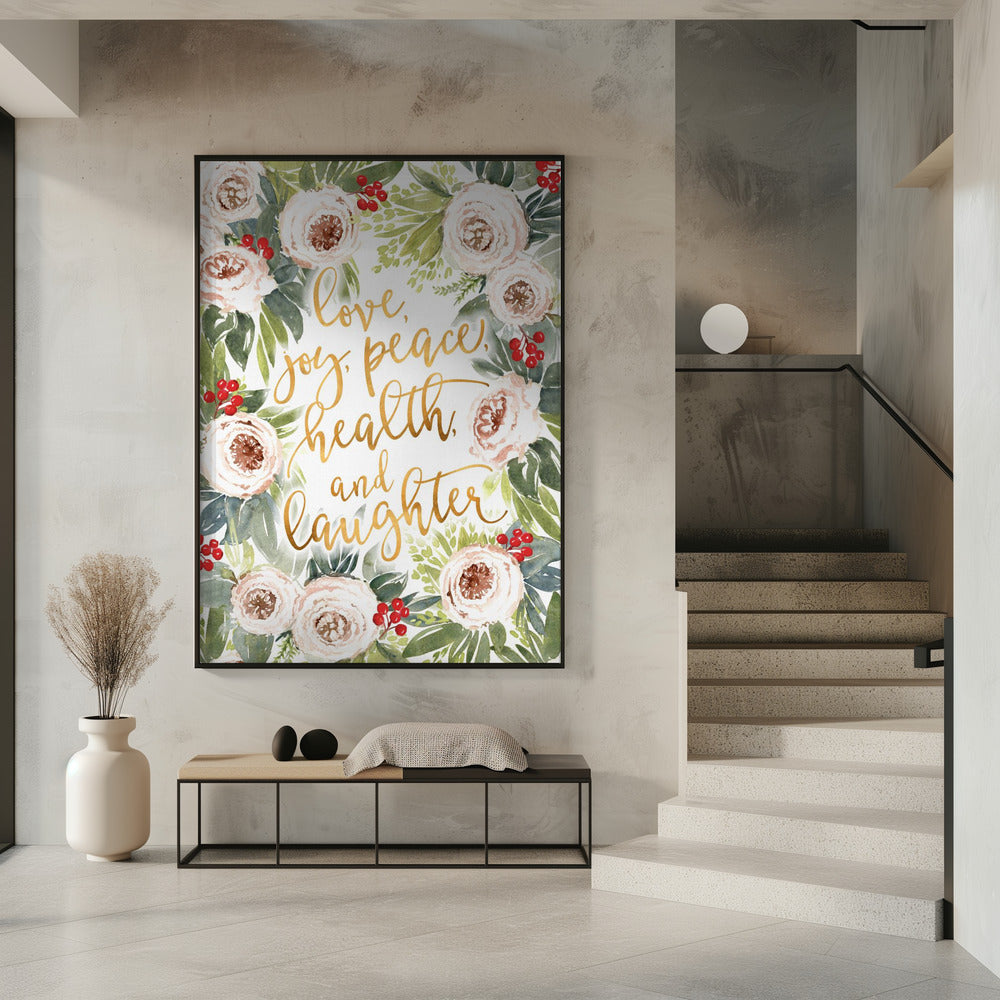 Weihnachtsgrüße mit Rosen und Beeren | Poster