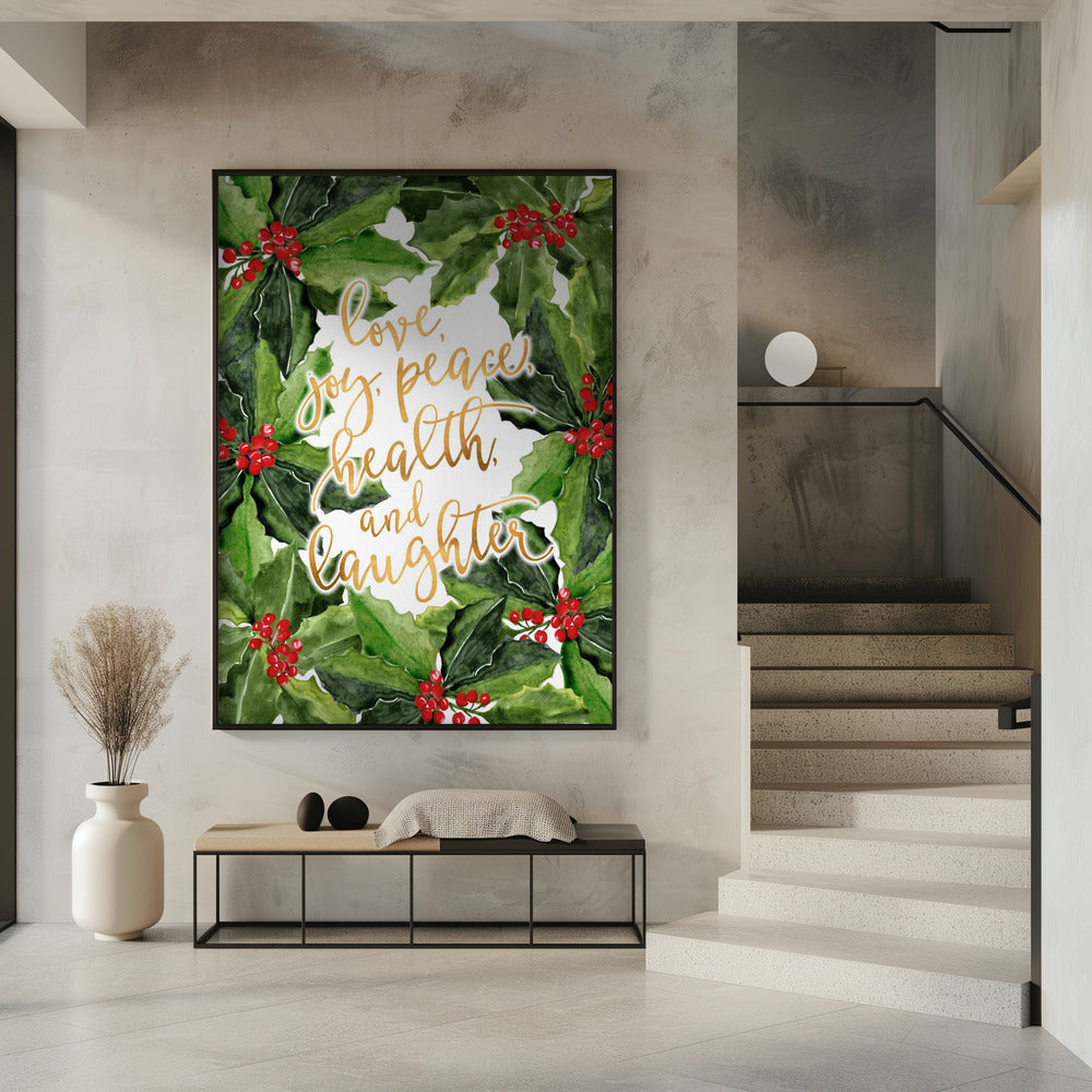Stechpalmen-Blumenkunst mit Feiertagswünschen | Poster