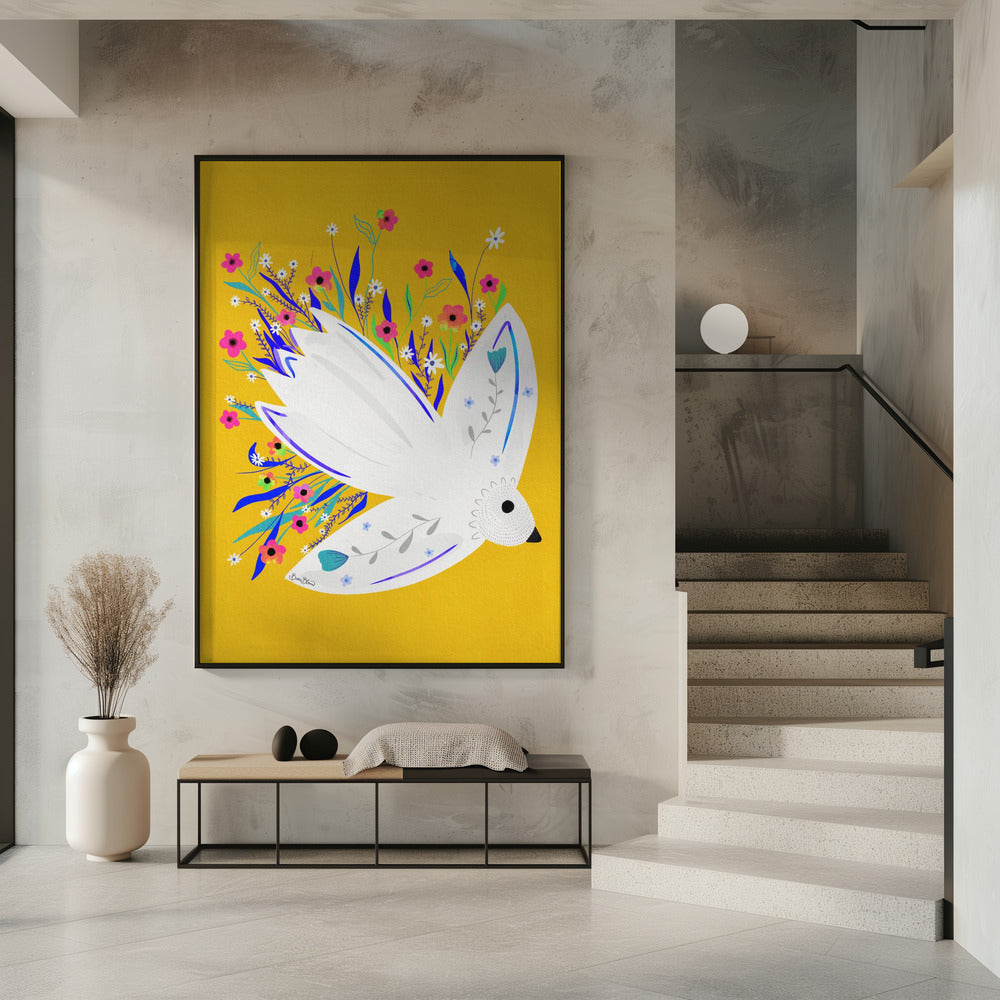 Vogel in Blumen Illustration | Poster