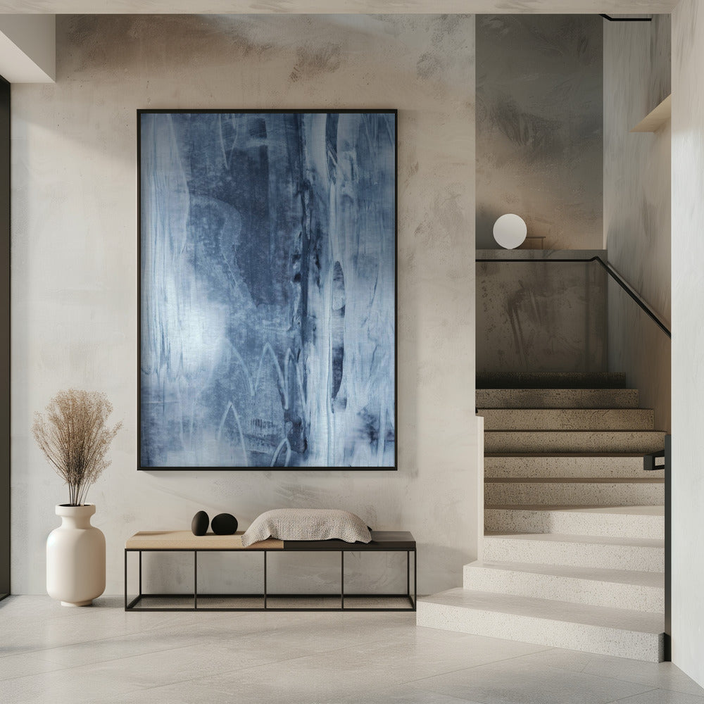 Blaue Textur mit fließenden vertikalen Linien | Poster